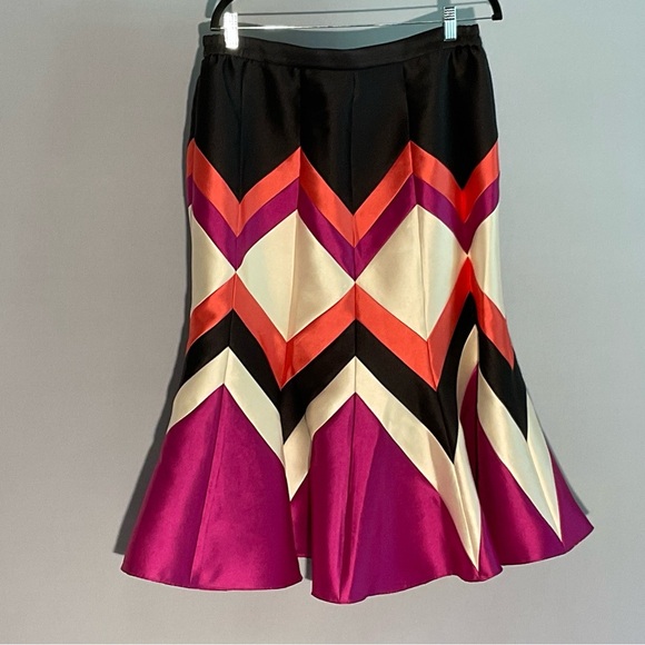 Serafina Sz 14 2 Piece Satin Suit Striking Colorful Zigzag Pattern Flared Skirt - Picture 4 of 16